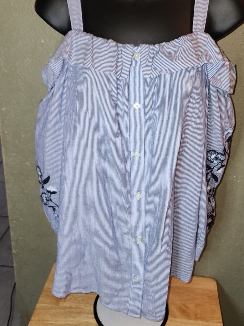 LOFT Blue and White Striped Top